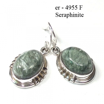 Everyday wear casual green silver flake Seraphinite drop earrings